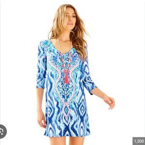 Lilly Pulitzer Ophelia Swing Dress Blue Swish Skipped A Beach Size Large EUC